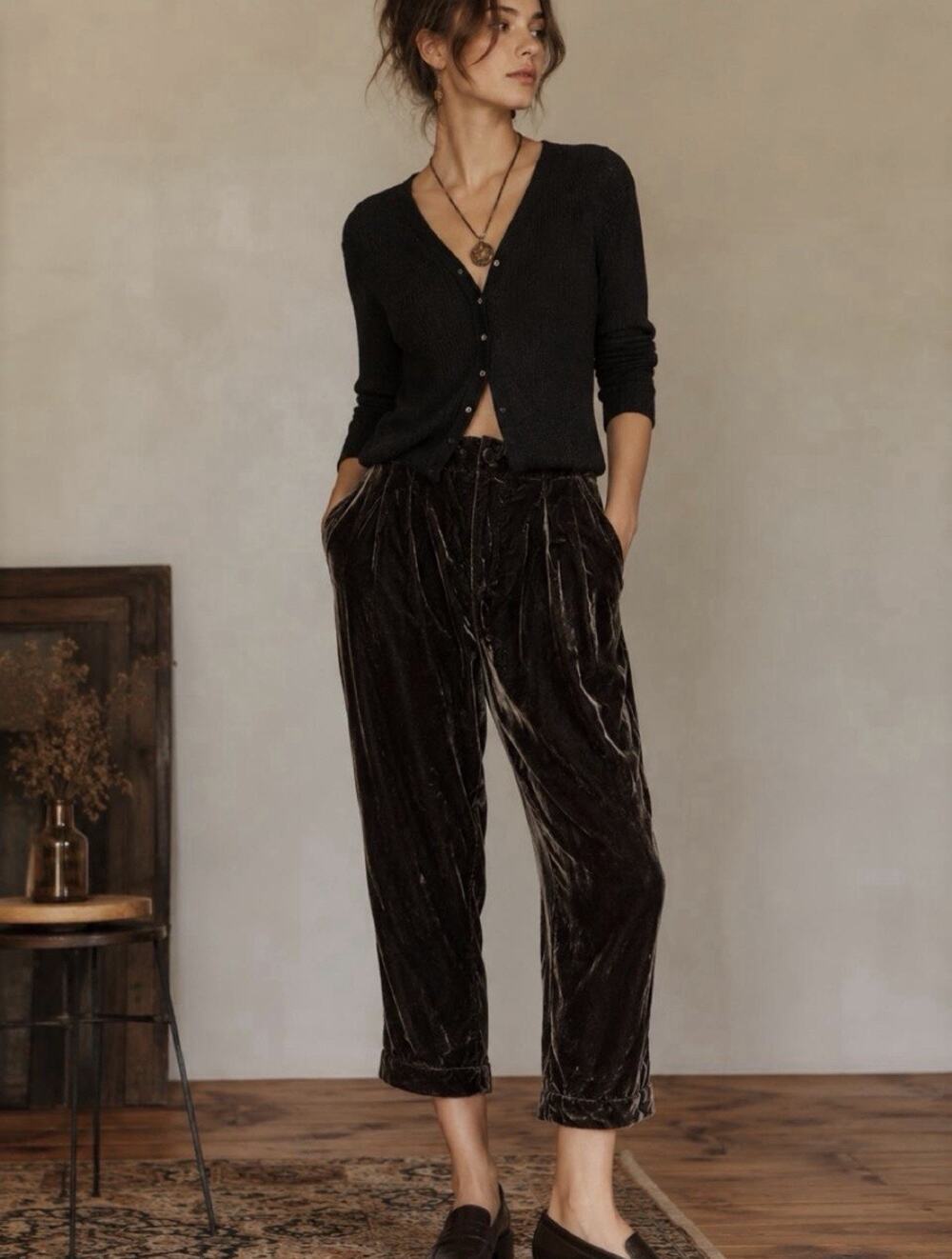 Anthropologie Cuffed Velvet Trousers Pants Taupe Brown Ett:twa S